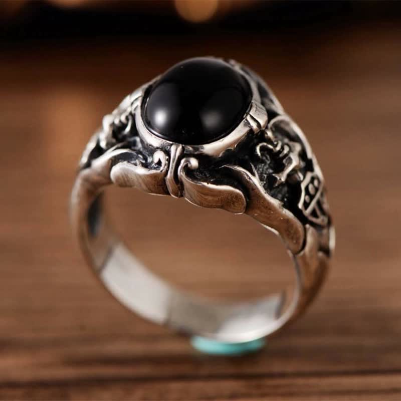 Bague rétro pour homme en onyx noir Olivenorma