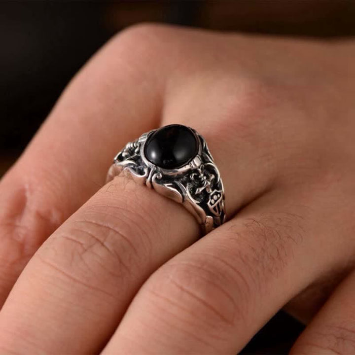 Bague rétro pour homme en onyx noir Olivenorma