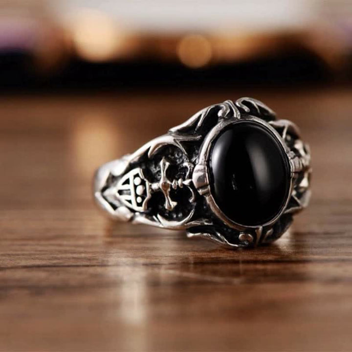Bague rétro pour homme en onyx noir Olivenorma