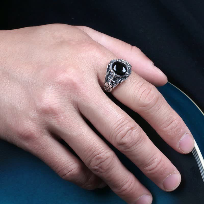 Bague rétro pour homme en onyx noir Olivenorma
