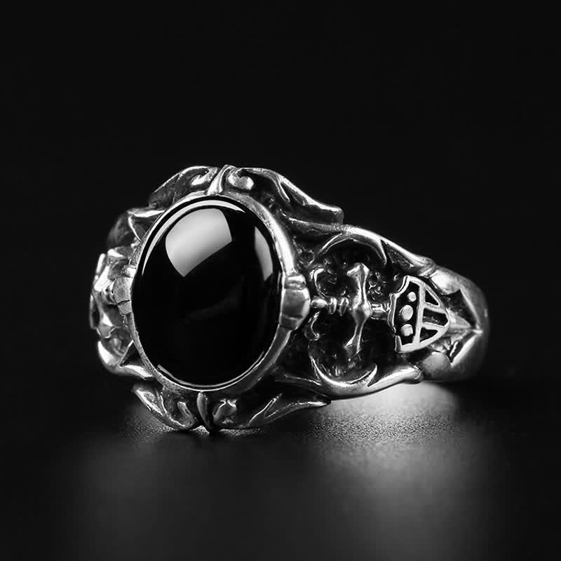 Bague rétro pour homme en onyx noir Olivenorma
