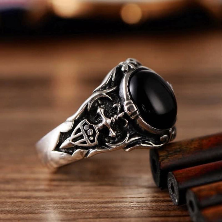 Bague rétro pour homme en onyx noir Olivenorma