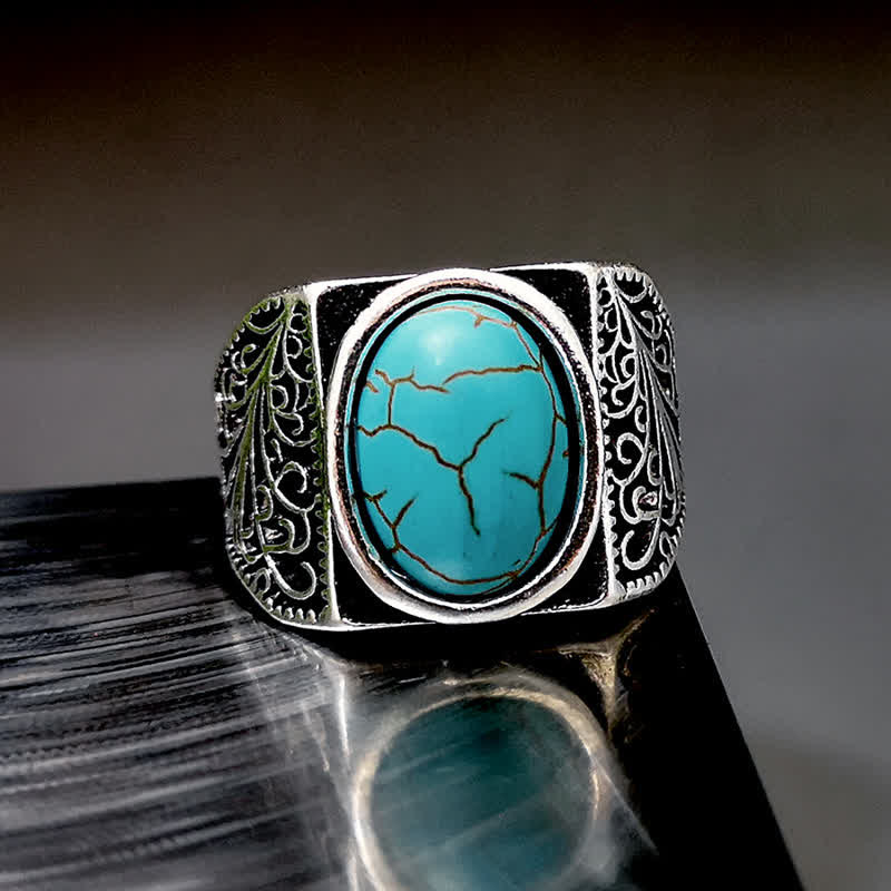 Bague pour homme en turquoise naturelle et arabesque Olivenorma
