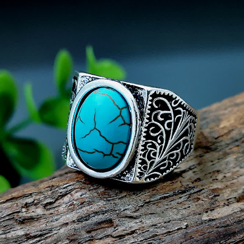 Bague pour homme en turquoise naturelle et arabesque Olivenorma