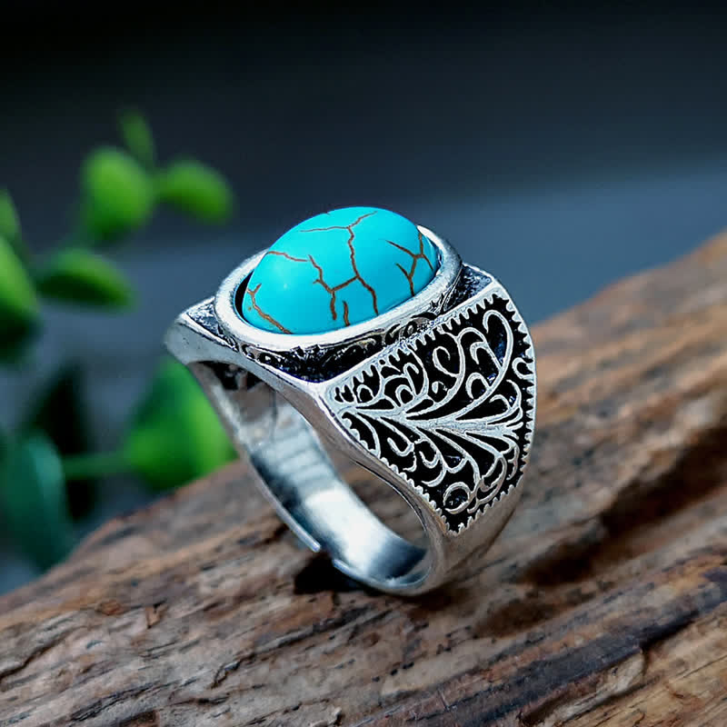 Bague pour homme en turquoise naturelle et arabesque Olivenorma