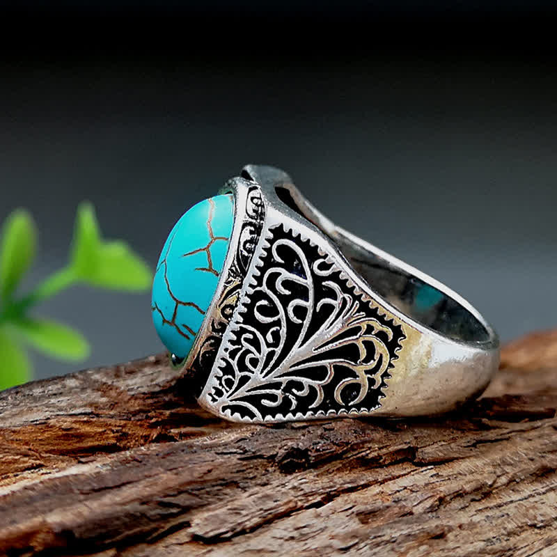 Bague pour homme en turquoise naturelle et arabesque Olivenorma