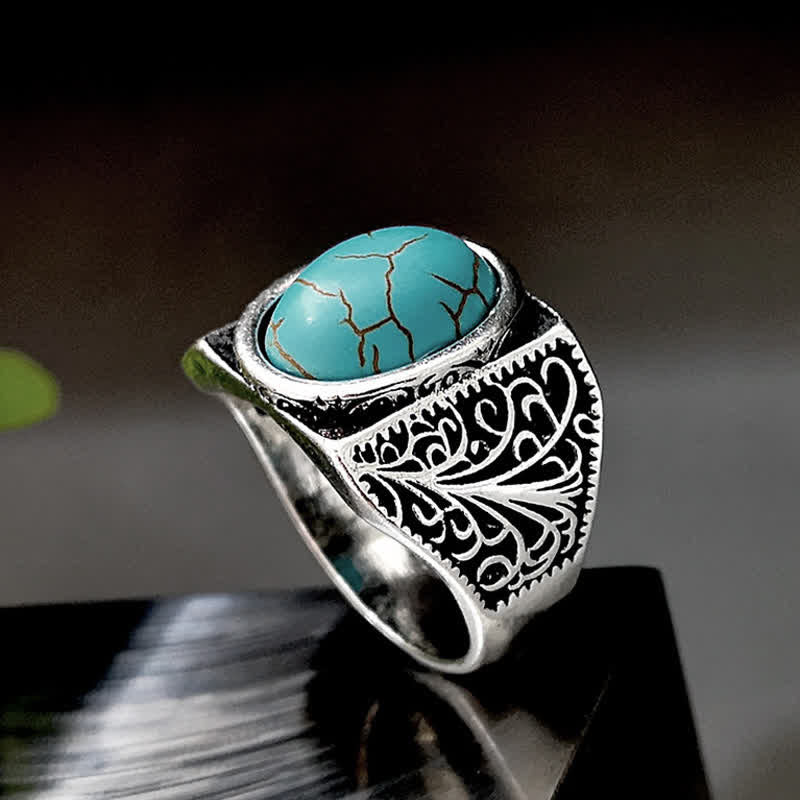 Bague pour homme en turquoise naturelle et arabesque Olivenorma