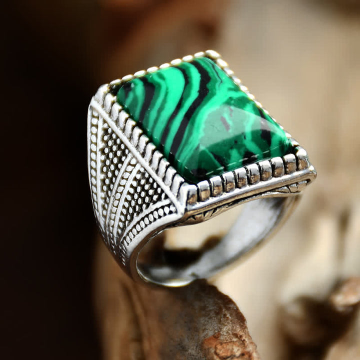 Bague homme en argent antique avec malachite carrée Olivenorma