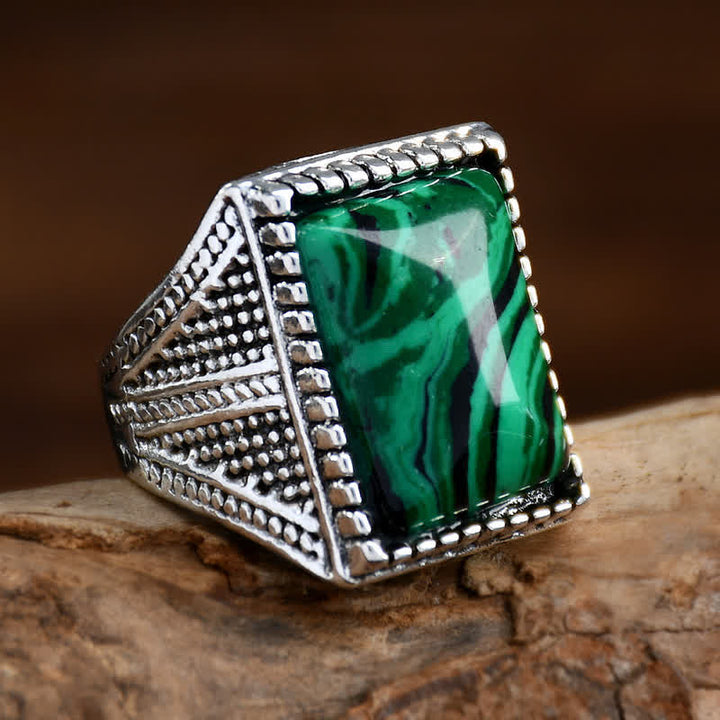 Bague homme en argent antique avec malachite carrée Olivenorma
