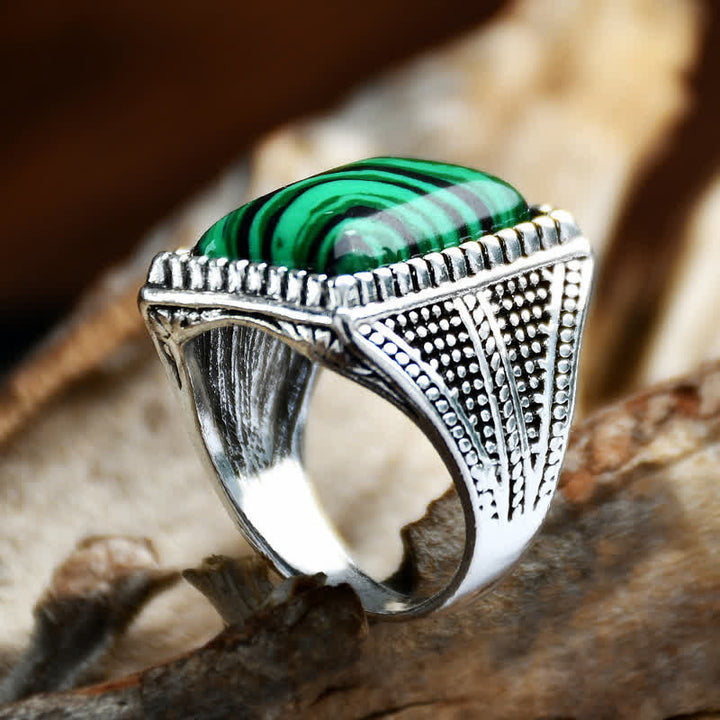 Bague homme en argent antique avec malachite carrée Olivenorma