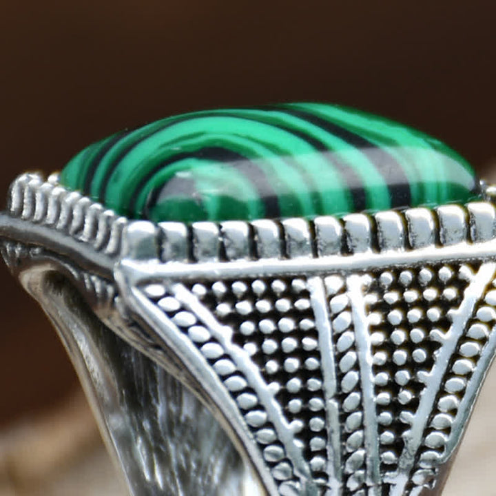Bague homme en argent antique avec malachite carrée Olivenorma