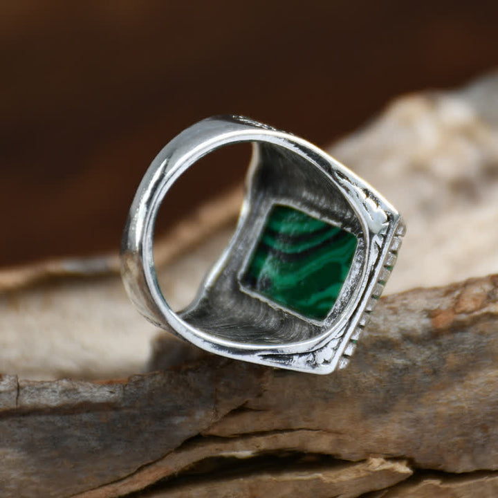 Bague homme en argent antique avec malachite carrée Olivenorma