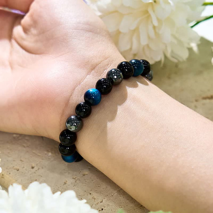 Bracelet de perles en hématite et obsidienne œil de tigre bleu Olivenorma