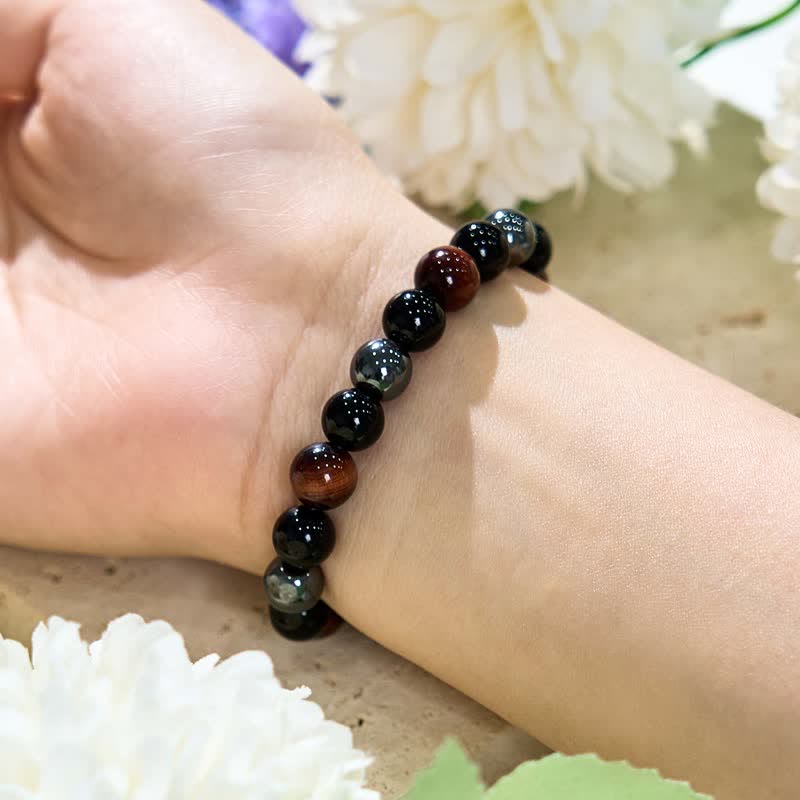Bracelet de perles en hématite et obsidienne de œil de tigre rouge Olivenorma