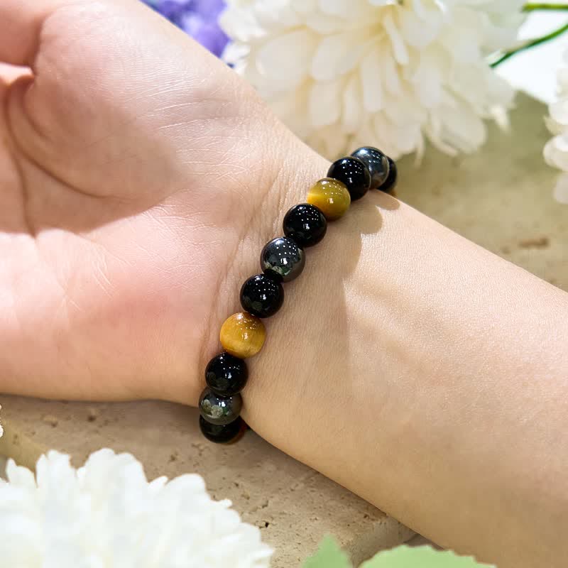 Bracelet de perles en hématite et obsidienne œil de tigre jaune Olivenorma