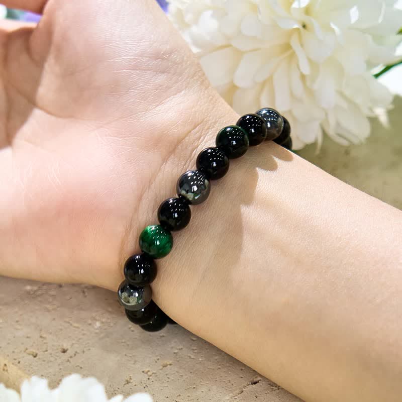 Bracelet de perles en hématite et obsidienne de œil de tigre vert Olivenorma