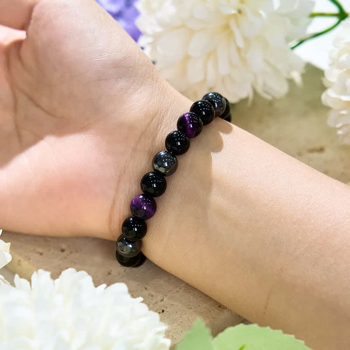 Bracelet de perles en hématite et obsidienne œil de tigre violet Olivenorma