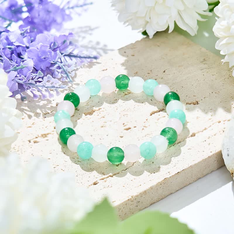 Bracelet de perles en cristal transparent et fluorite verte et quartz rose Olivenorma