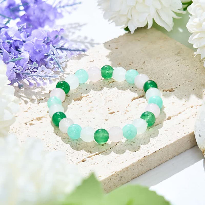 Bracelet de perles en cristal transparent et fluorite verte et quartz rose Olivenorma