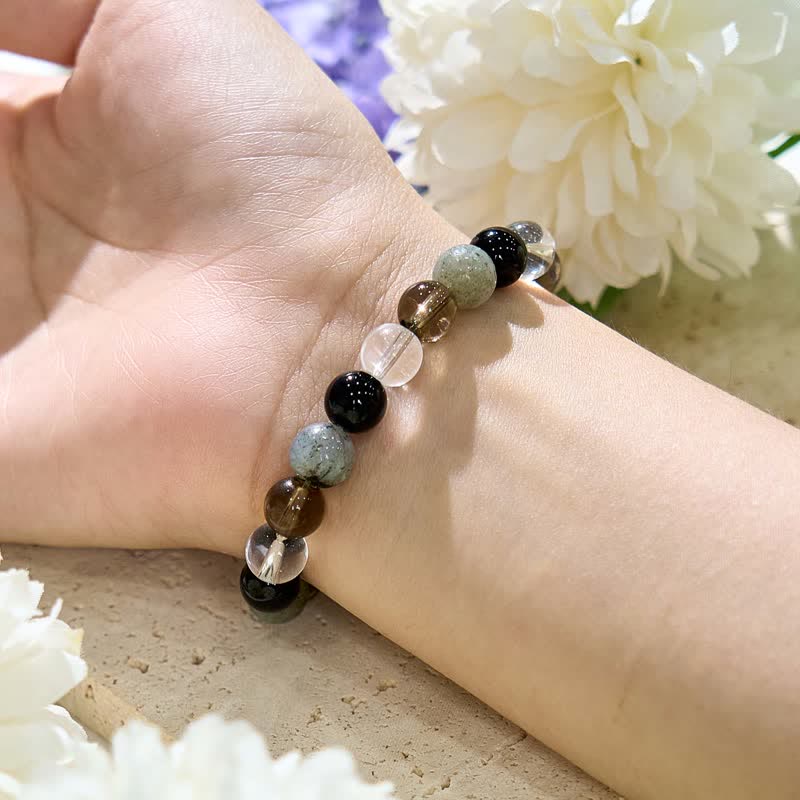 Bracelet de perles en cristal transparent, labradorite, obsidienne et quartz fumé Olivenorma