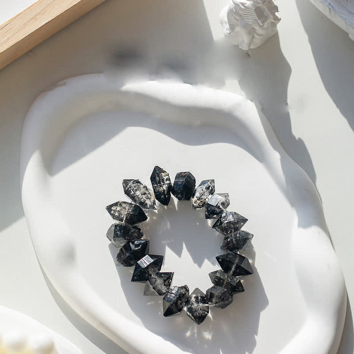 Bracelet en perles de quartz Herkimer noir naturel Olivenorma