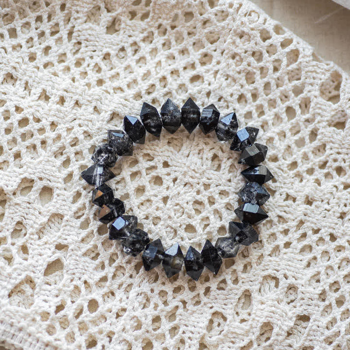 Bracelet en perles de quartz Herkimer noir naturel Olivenorma