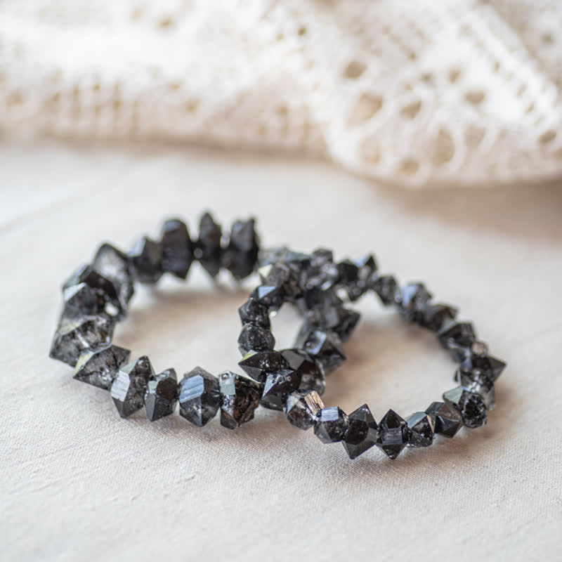 Bracelet en perles de quartz Herkimer noir naturel Olivenorma