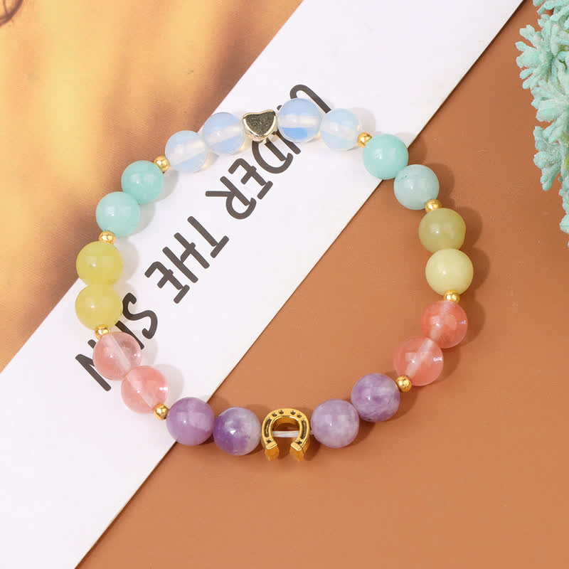 Bracelet en perles en métal et pierre naturelle Olivenorma en forme de fer à cheval