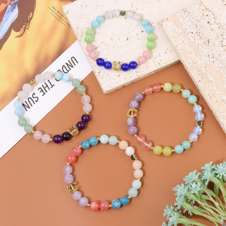 Bracelet en perles en métal et pierre naturelle Olivenorma en forme de fer à cheval