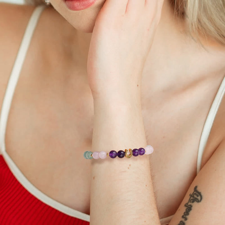 Bracelet en perles en métal et pierre naturelle Olivenorma en forme de fer à cheval