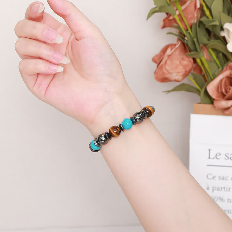 Bracelet de perles en hématite et turquoise œil de tigre Olivenorma