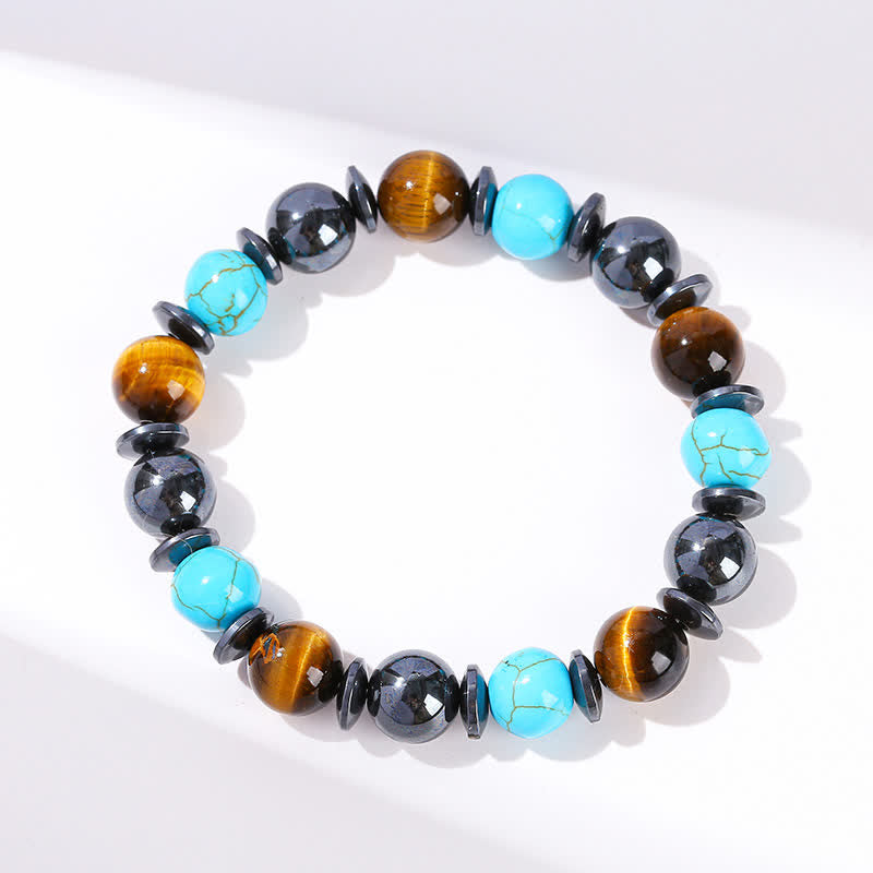 Bracelet de perles en hématite et turquoise œil de tigre Olivenorma