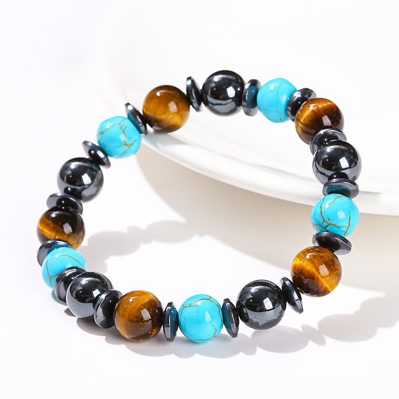 Bracelet de perles en hématite et turquoise œil de tigre Olivenorma