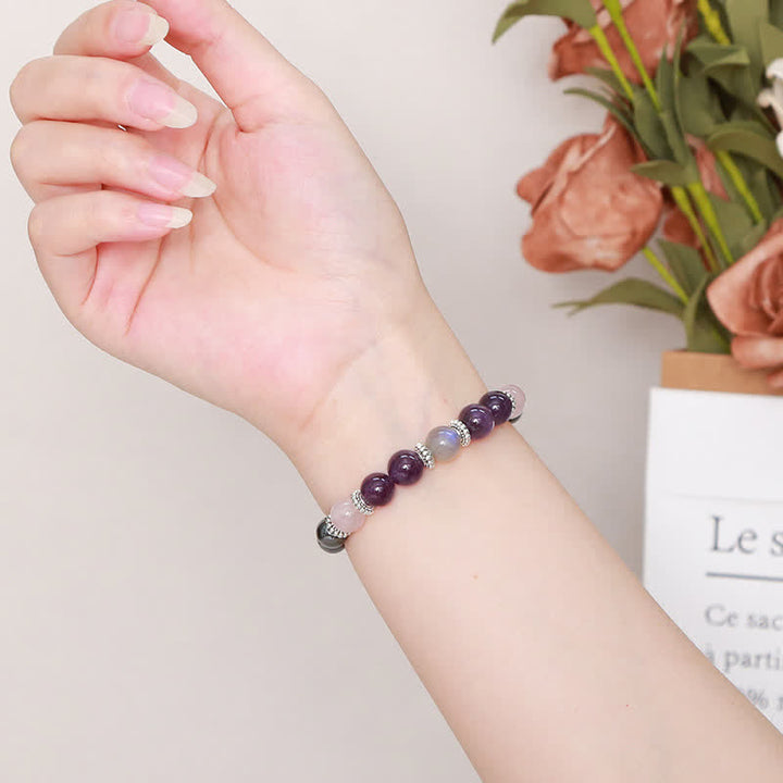 Bracelet de perles en améthyste, hématite, quartz rose et labradorite Olivenorma