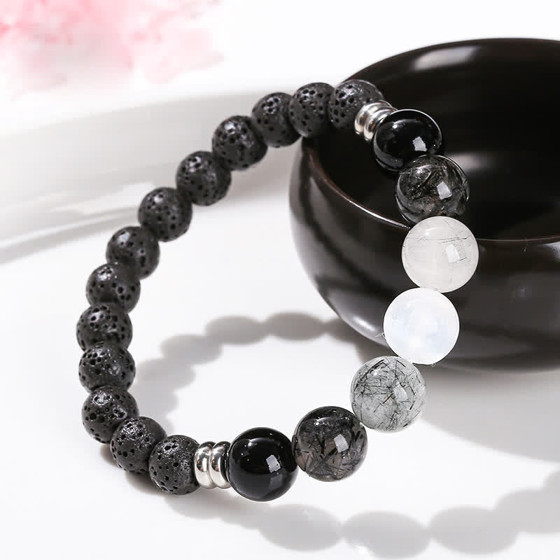 Bracelet en perles de quartz noir rutile Olivenorma