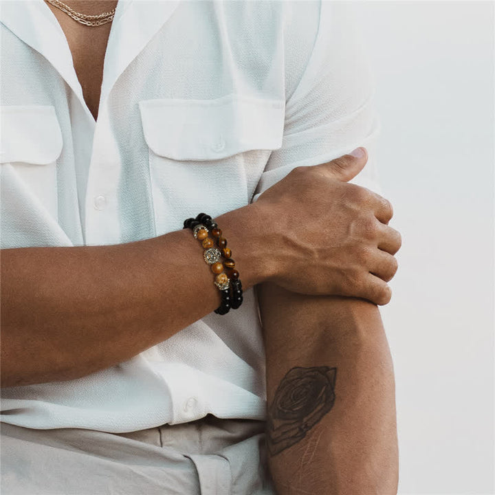 Bracelet de perles en pierre d'obsidienne et œil de tigre Olivenorma