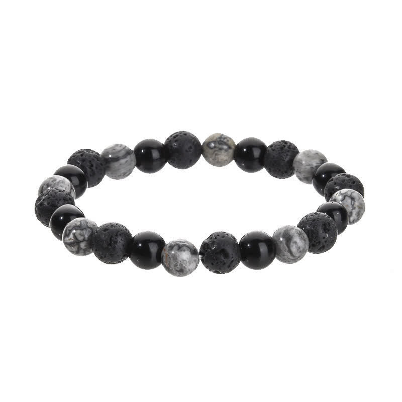 Bracelet de perles en pierre de lave obsidienne et jaspe gris Olivenorma