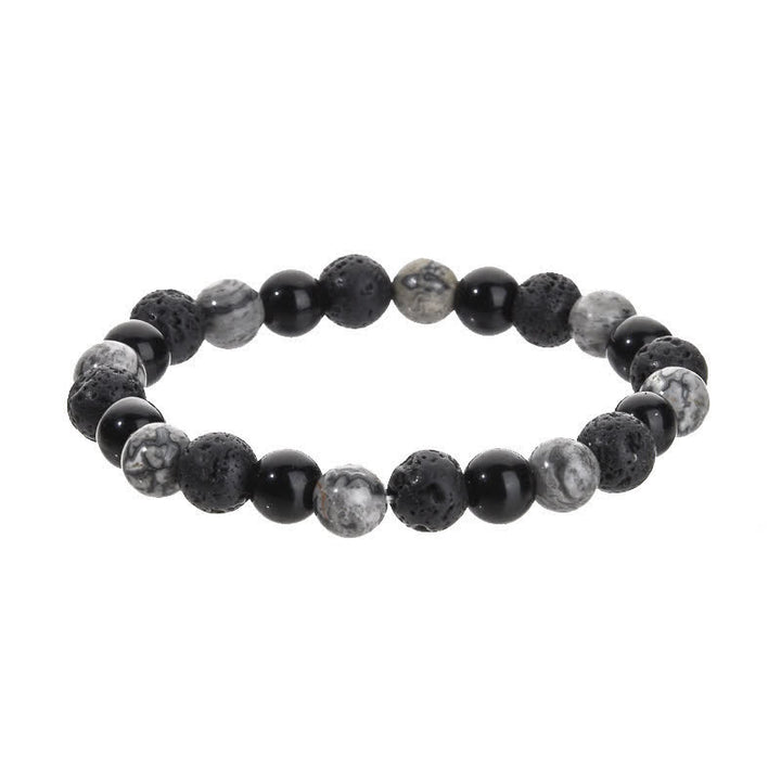 Bracelet de perles en pierre de lave obsidienne et jaspe gris Olivenorma