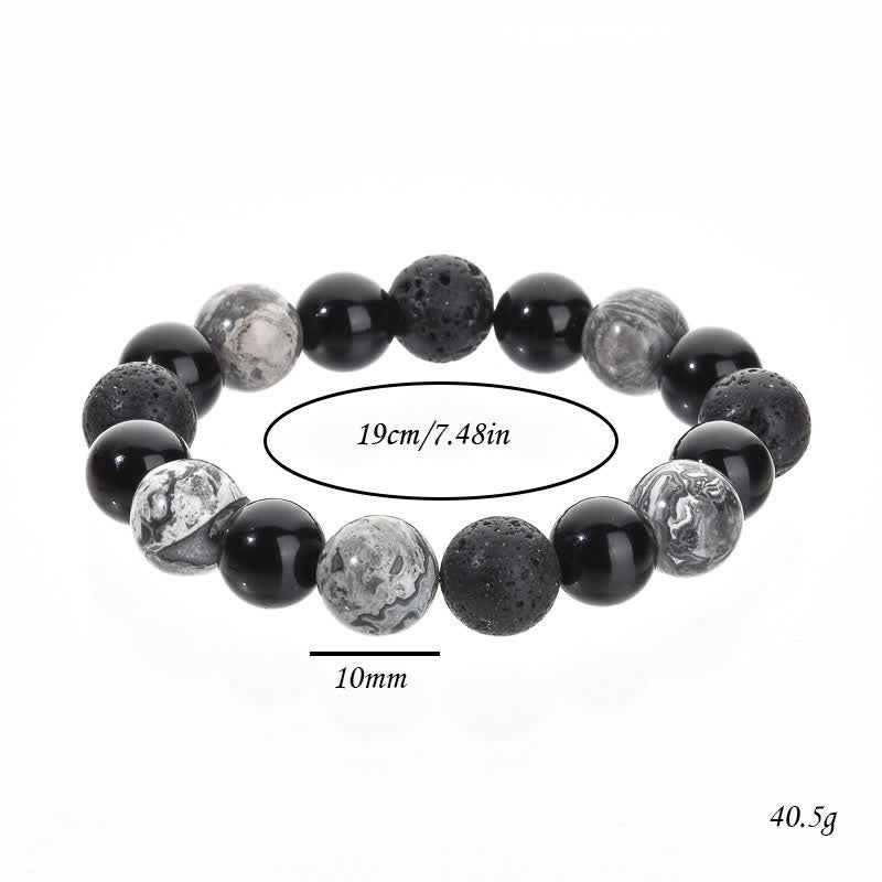 Bracelet de perles en pierre de lave obsidienne et jaspe gris Olivenorma