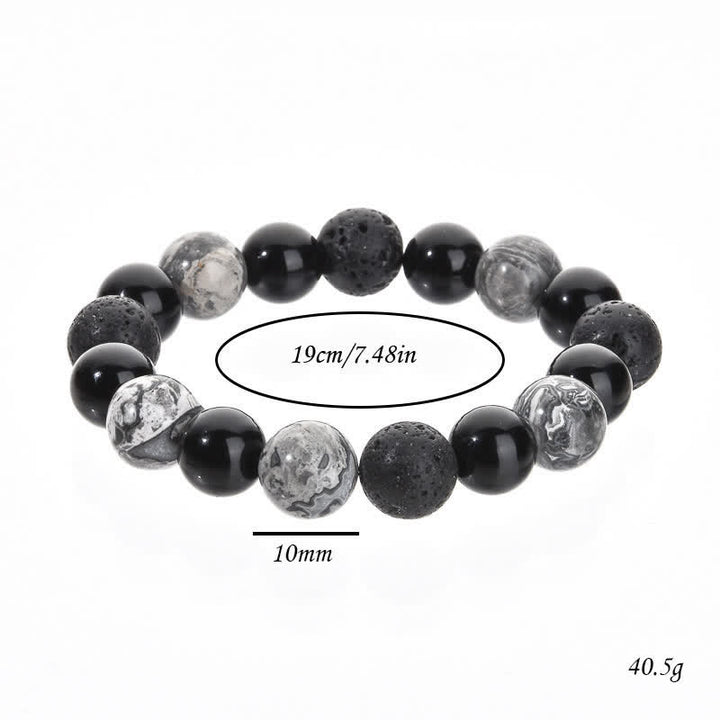 Bracelet de perles en pierre de lave obsidienne et jaspe gris Olivenorma