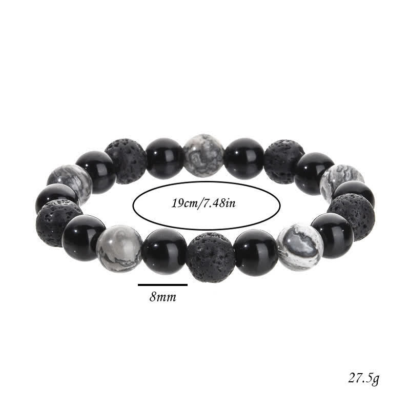 Bracelet de perles en pierre de lave obsidienne et jaspe gris Olivenorma