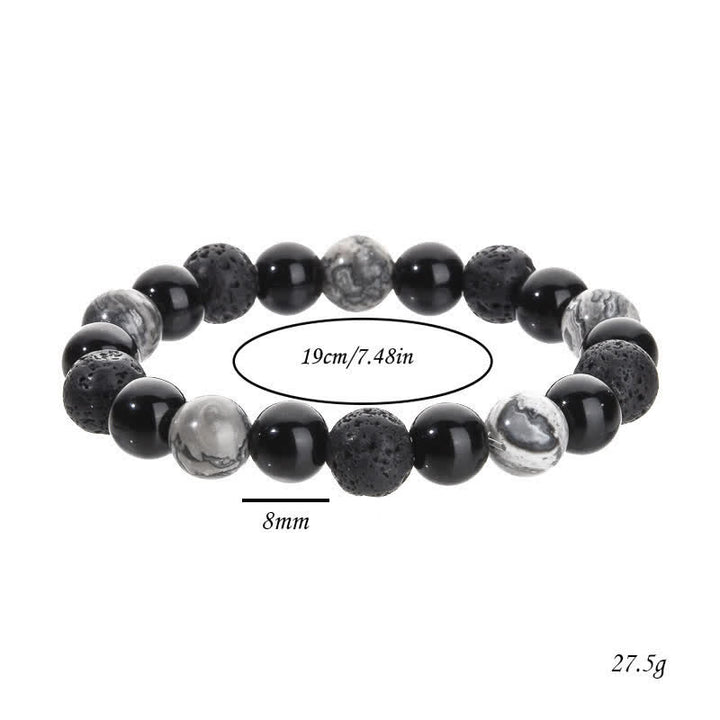 Bracelet de perles en pierre de lave obsidienne et jaspe gris Olivenorma
