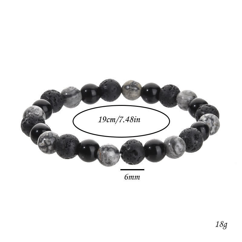 Bracelet de perles en pierre de lave obsidienne et jaspe gris Olivenorma
