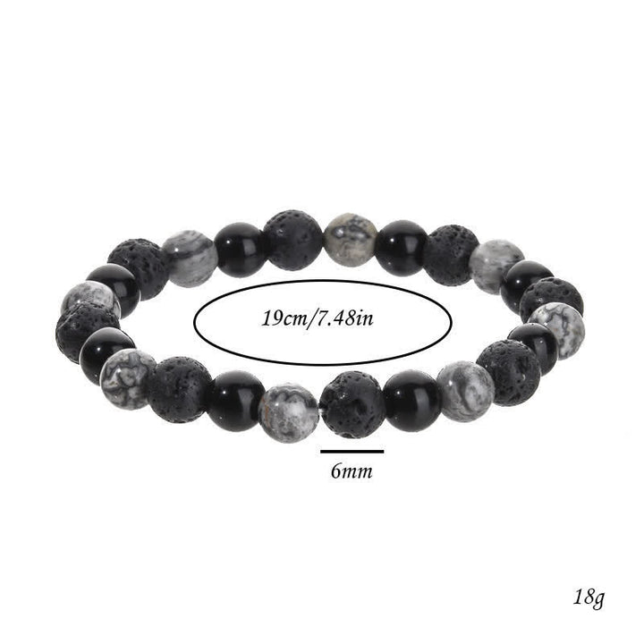 Bracelet de perles en pierre de lave obsidienne et jaspe gris Olivenorma