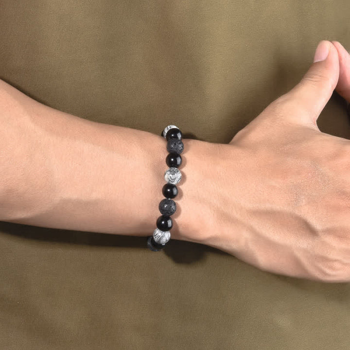 Bracelet de perles en pierre de lave obsidienne et jaspe gris Olivenorma