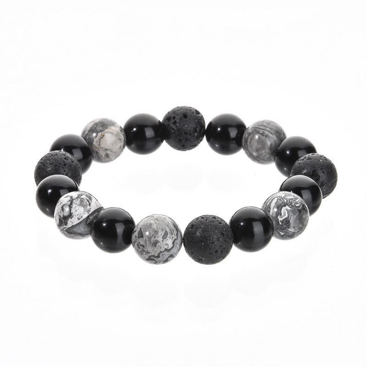 Bracelet de perles en pierre de lave obsidienne et jaspe gris Olivenorma