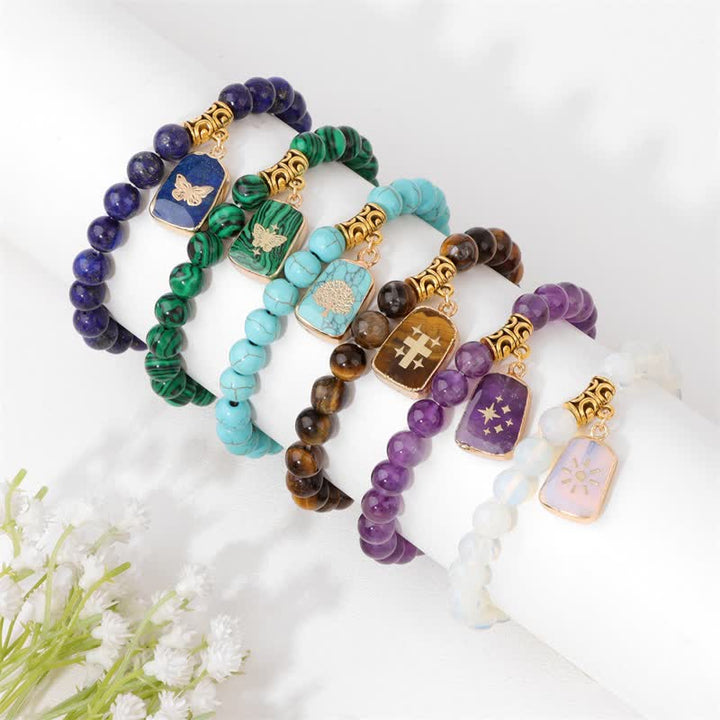 Bracelet pendentif imprimé en perles de pierre naturelle Olivenorma