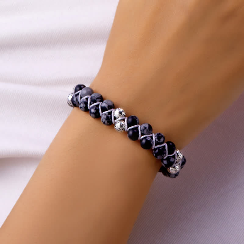 Bracelet double tressé en perles métalliques en pierre naturelle de l'empereur Olivenorma