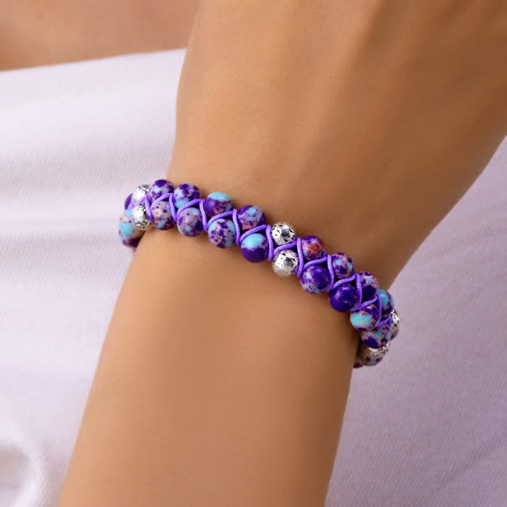 Bracelet double tressé en perles métalliques en pierre naturelle de l'empereur Olivenorma