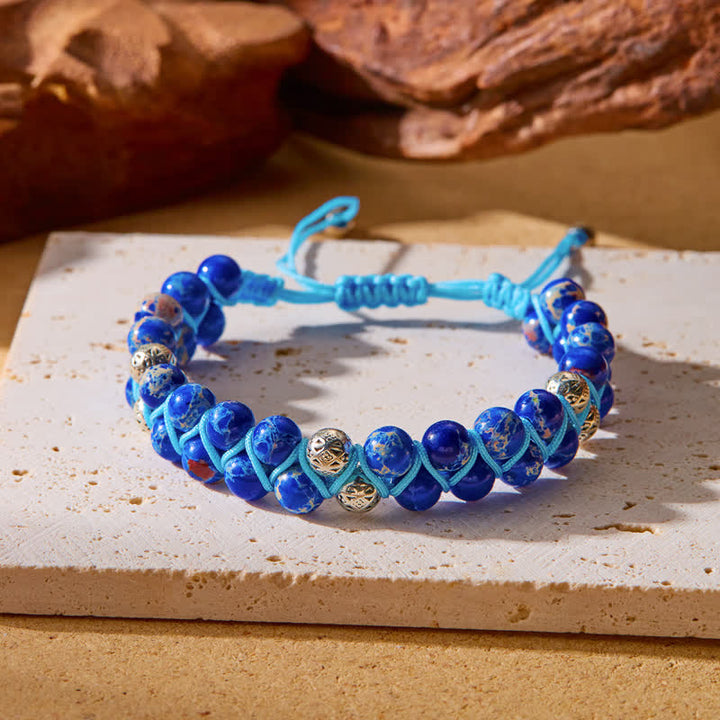 Bracelet double tressé en perles métalliques en pierre naturelle de l'empereur Olivenorma